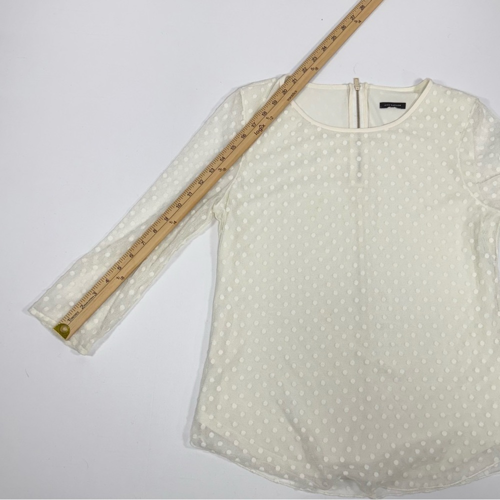 Sheer Polka Dot Swiss Dot Ann Taylor Ivory Mesh Blouse Size M Medium - Picture 6 of 8